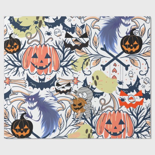 Mikitiez retro  halloween ghouls pompoen cadeaupapier (Vlak)