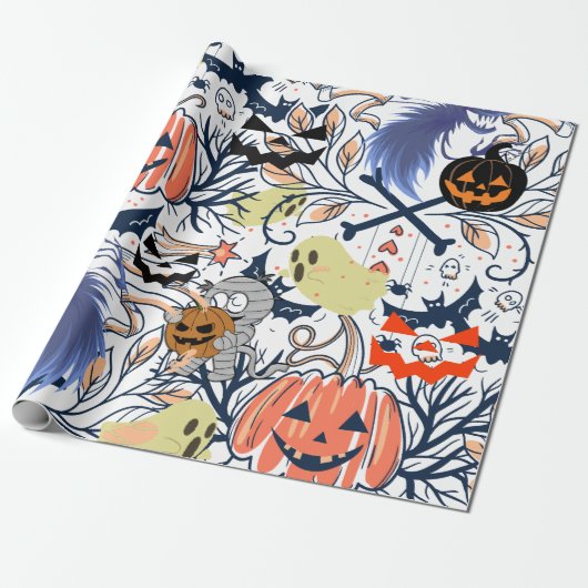 Mikitiez retro halloween ghouls pompoen cadeaupapier (Uitgerold)