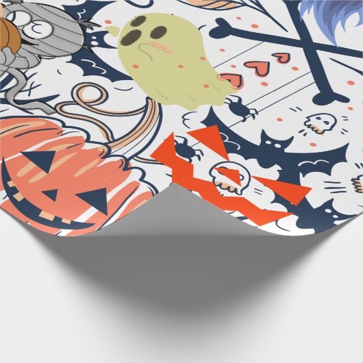 Mikitiez retro  halloween ghouls pompoen cadeaupapier (Hoek)