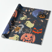 Mikitiez retro halloween ghouls pompoen cadeaupapier (Uitgerold)