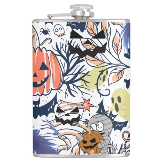 Mikitiez retro halloween ghouls pompoen heupfles (Voorkant)