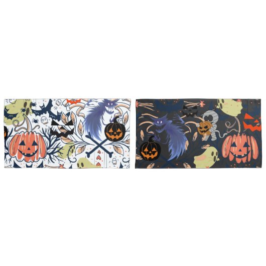 Mikitiez retro halloween ghouls pompoen kussensloop (Voorkant-Set)