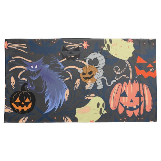 Mikitiez retro  halloween ghouls pompoen kussensloop (Voorkant-Rechts)