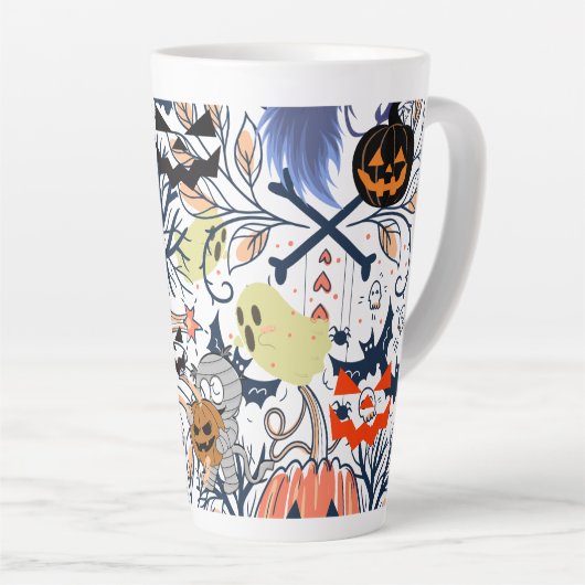 Mikitiez retro halloween ghouls pompoen latte mok (Rechterhoek)