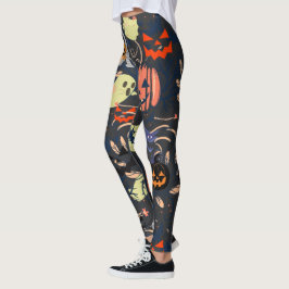Mikitiez retro halloween ghouls pompoen leggings