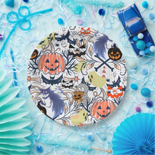 Mikitiez retro halloween ghouls pompoen papieren bordje (Feest)