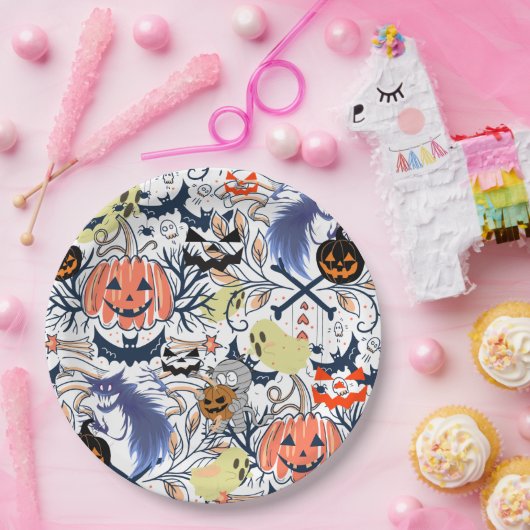 Mikitiez retro halloween ghouls pompoen papieren bordje (Feest)