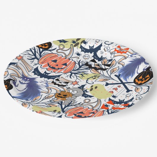 Mikitiez retro halloween ghouls pompoen papieren bordje (Gekanteld)