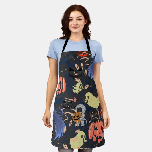 Mikitiez retro halloween ghouls pompoen schort (Gedragen)