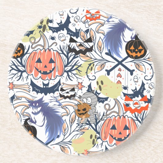 Mikitiez retro  halloween ghouls pompoen zandsteen onderzetter (Voorkant)