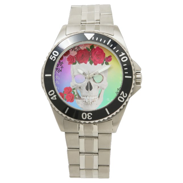 Mikitiez roos baroqueart regenboogsteen horloge (Voorkant)