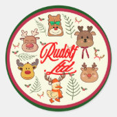 Mikitiez rudolf rednose reindeer gift ronde sticker (Voorkant)