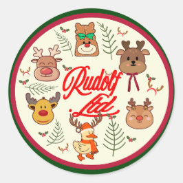 Mikitiez rudolf rode neus rendier cadeau ronde sticker