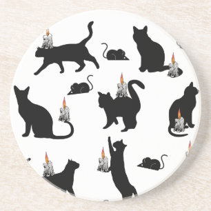 Mikitiez spooky bombay zwarte kat halloween zandsteen onderzetter