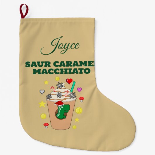 Mikitiez Trex dinosaurus ijskoffie karamel xmas Grote Kerstsok (Voorkant)