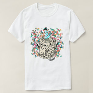 Mikitiez Verjaardagsfeest vrolijk romig strooien T-shirt