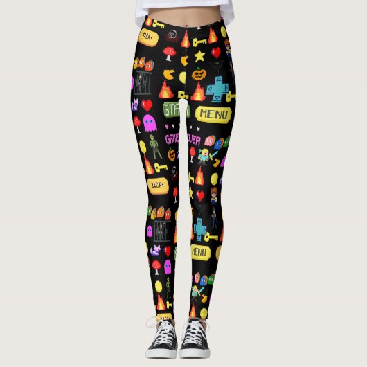 Mikitiez videogame pixel halloween spooky bat leggings (Voorkant)