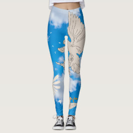 Mikitiez witte vogelblauwe hemzomervrijheid leggings