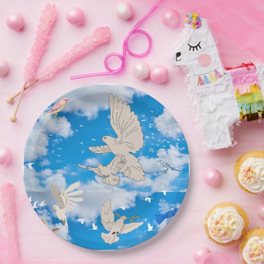 Mikitiez witte vogelblauwe hemzomervrijheid papieren bordje (Feest)