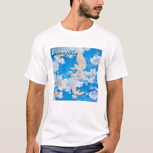 Mikitiez witte vogelblauwe hemzomervrijheid t-shirt (Voorkant)