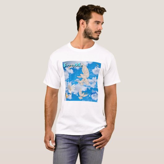 Mikitiez witte vogelblauwe hemzomervrijheid t-shirt (Voorkant volledig)