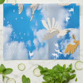 Mikitiez witte vogelblauwe hemzomervrijheid theedoek (Gevouwen)