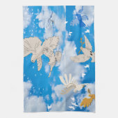 Mikitiez witte vogelblauwe hemzomervrijheid theedoek (Verticaal)