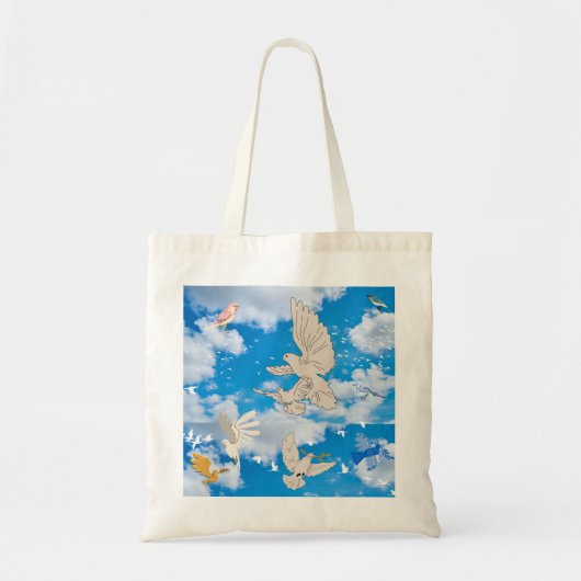 Mikitiez witte vogelblauwe hemzomervrijheid tote bag (Voorkant)