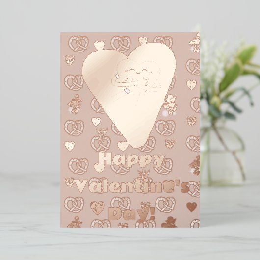 Mikitiez zachte pretzelbrood hoes valentijnsdag ge folie feestdagenkaart (Staand Voorkant)
