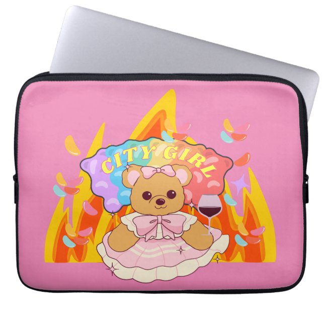Mikitiez zomer teddybeer gelei rode wijn vuur laptop sleeve (Voorkant)