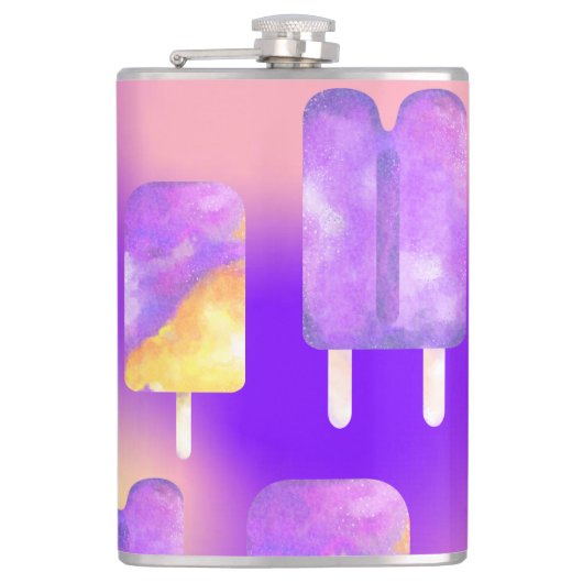 Mikitiez zomerregenboog paarse gouden ijsje heupfles (Voorkant)