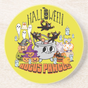 Mikitiez zwarte kat spooky halloween vibes ghouls zandsteen onderzetter