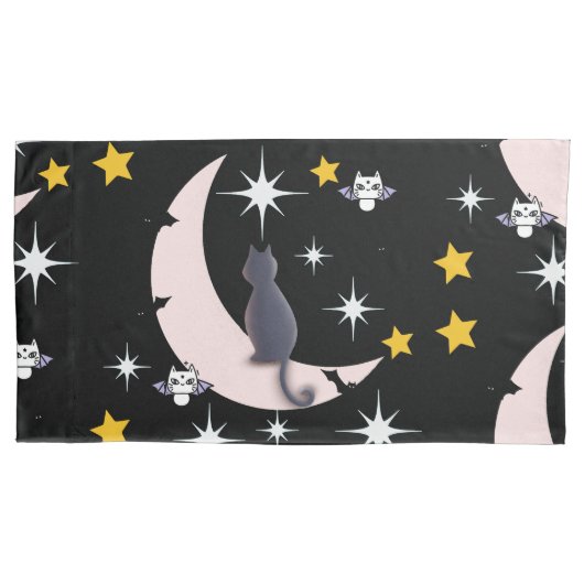 Mikitiez zwarte kat vleermuis halloween herfst win kussensloop (Voorkant-Links)