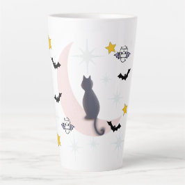 Mikitiez zwarte kat vleermuis halloween herfst win latte mok