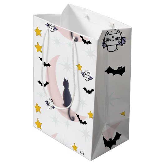Mikitiez zwarte kat vleermuis halloween herfst win medium cadeauzakje (Achterkant Gekanteld)