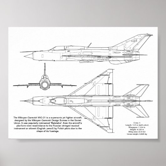 Mikoyan-Gurevich MiG-21 Poster (Voorkant)