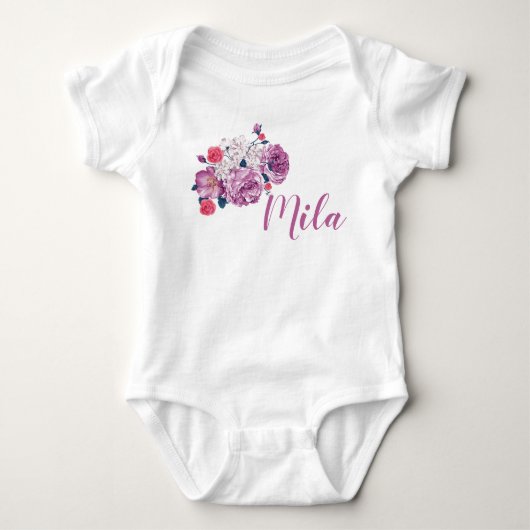 Mila Name Floral Custom  Flower Toddler Romper (Voorkant)