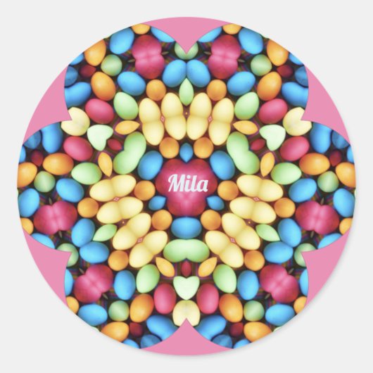 MILA ~ PAASEIEREN MULTICOLOR ~ RONDE STICKER (Voorkant)
