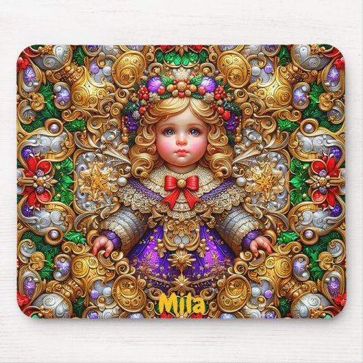 MILA ~ Vintage kerstpop ~ Mousepad Muismat (Voorkant)