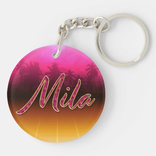 Mila Vorname Name golden pink Schlüsselanhänger Sleutelhanger (Achterkant)