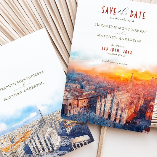 Milaan Duomo Save Datum Levendige Waterverf Zonson Kaart