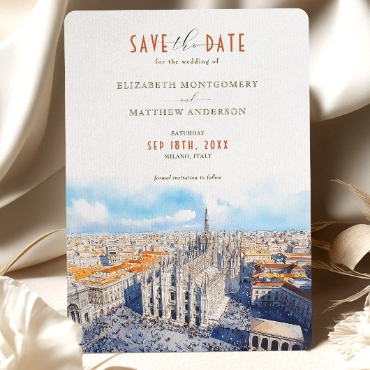 Milaan Duomo Save the Date Waterverf Kaart