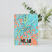 Milaan Italië Blauwgroen Briefkaart "Stadskaart va (Staand voorkant)