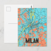 Milaan Italië Blauwgroen Briefkaart "Stadskaart va (Voorkant / Achterkant)
