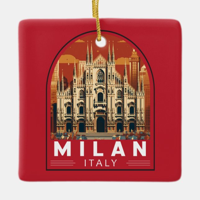 Milaan Italië Duomo di Milano Reizen Kunst Vintage Keramisch Ornament (Voorkant)