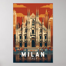 Milaan Italië Duomo di Milano Reizen Kunst Vintage Poster