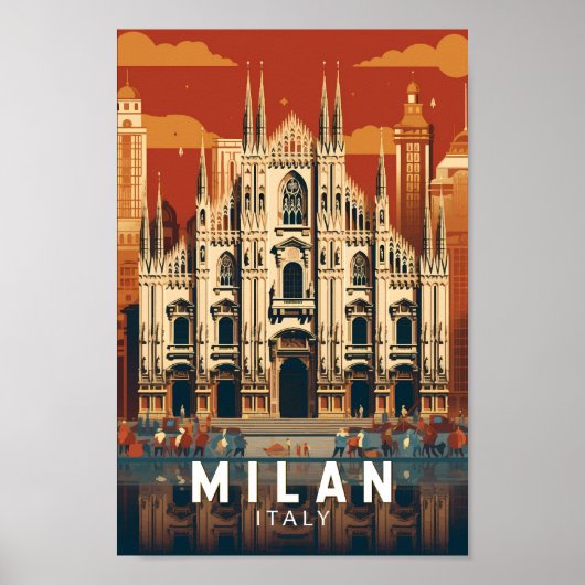 Milaan Italië Duomo di Milano Reizen Kunst Vintage Poster (Voorkant)