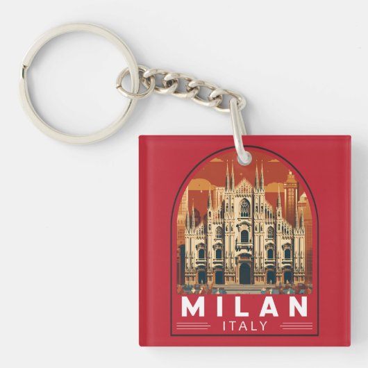 Milaan Italië Duomo di Milano Reizen Kunst Vintage Sleutelhanger (Voorkant)