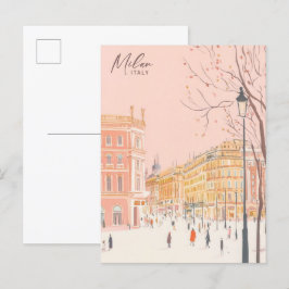 Milaan Italië Gouache Verf Illustratie Reizen Briefkaart