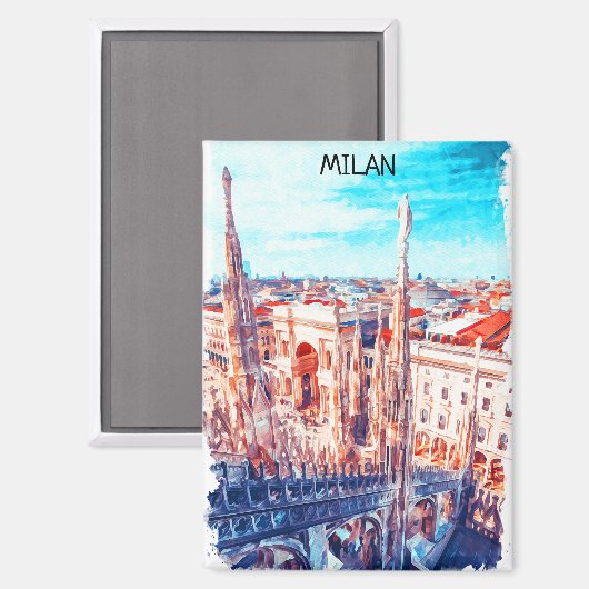 Milaan Italië Kathedraal schilderij Magneet (Voorkant / Achterkant)